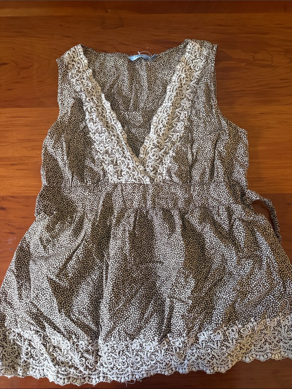 Izod Brown Dot Print Lace-Trim V-Neck Camisole